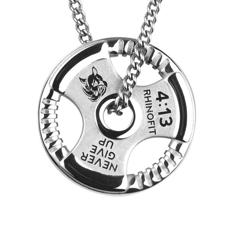 Hip Hop Fitness Jewelry Titanium Steel Barbell Weight Plate Pendant Necklace