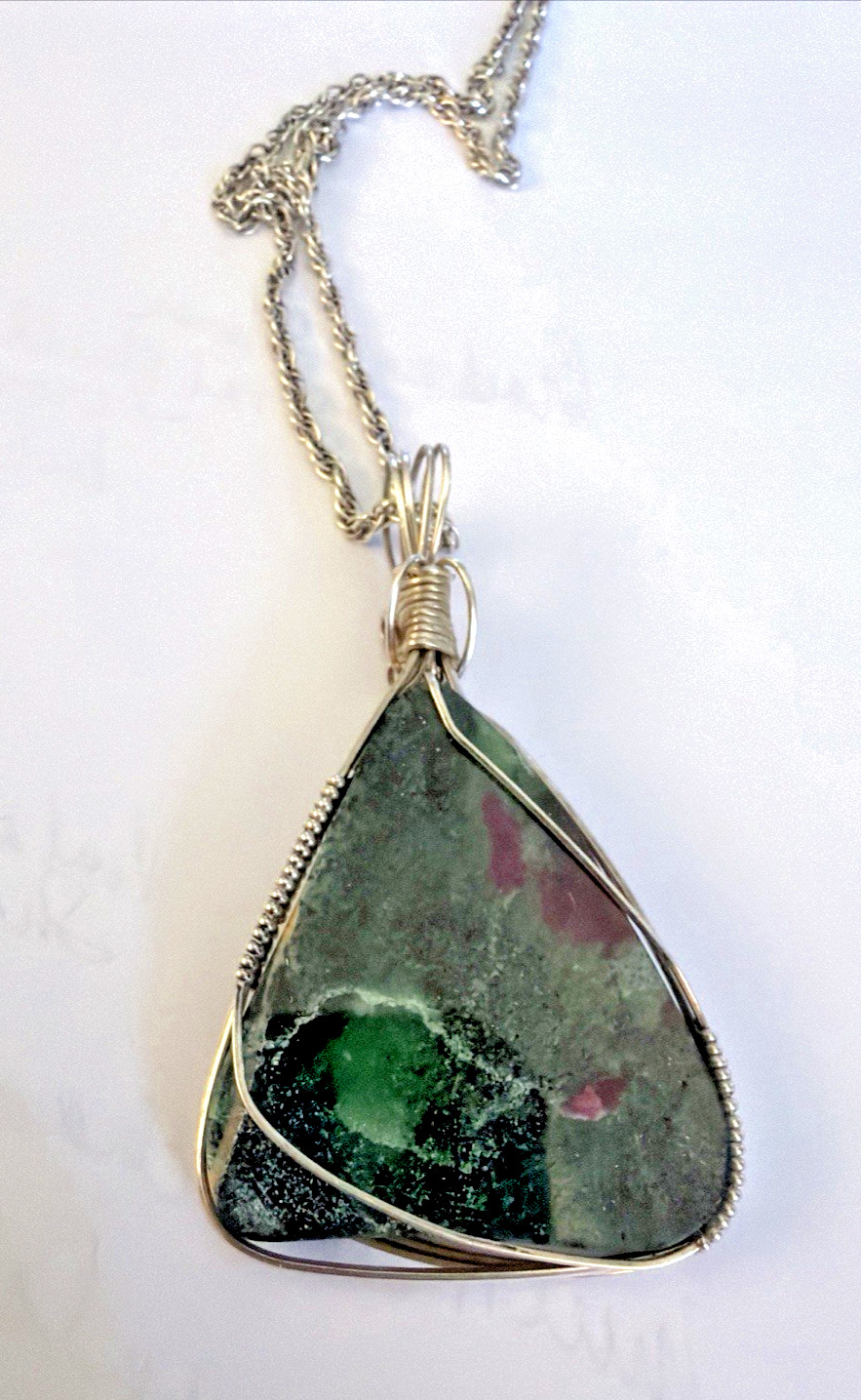 Sterling Silver and Natural Ruby Zoisite Gemstone Artisan Pendant & Necklace