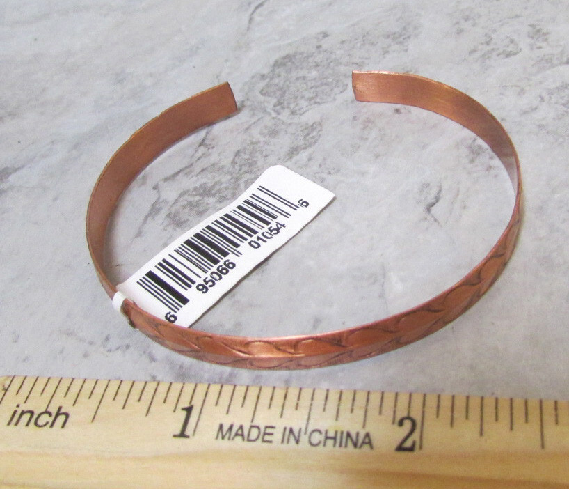 Copper bracelet cuff w/ hearts design, 2.5 inch wide as pictured