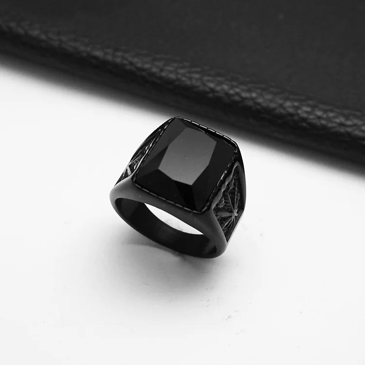 MENDEL Black Mens Stainless Steel Onyx Stone Ring Size 7 8 9 10 11 12 13 14 15