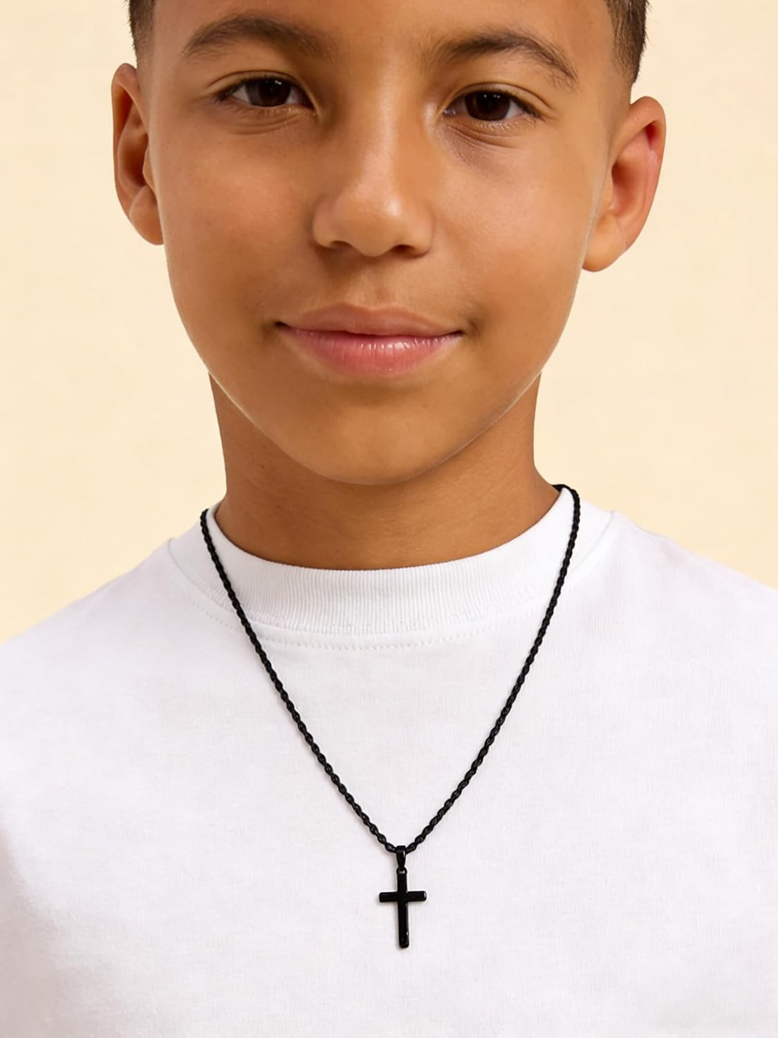 Cross Necklace for Boys Mens Stainless Steel Twisted Rope Chain Cross Pendant Ru