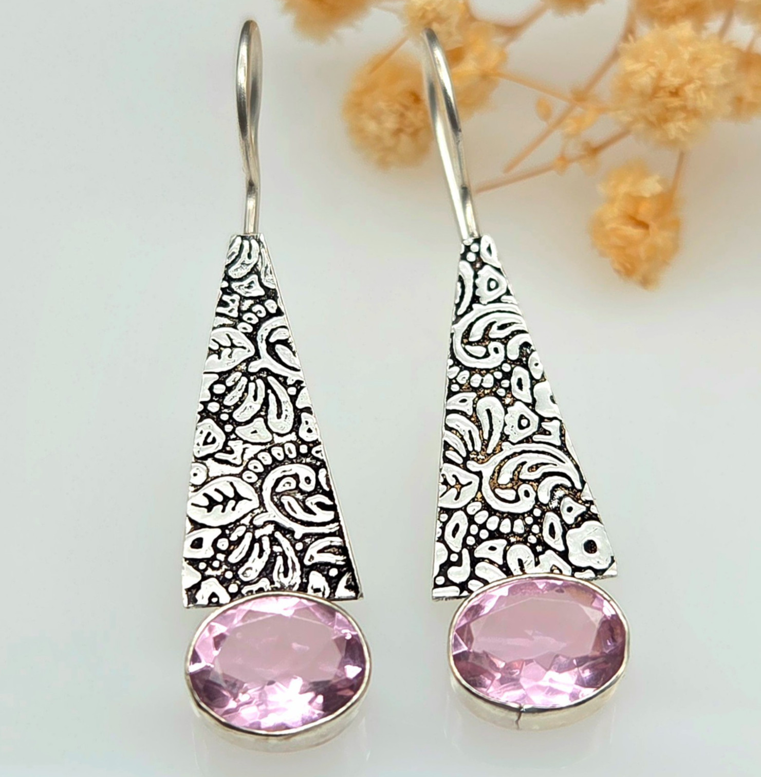 Natural Morganite Gemstone 925 Sterling Silver Jewelry Pink Dangle Earrings BX