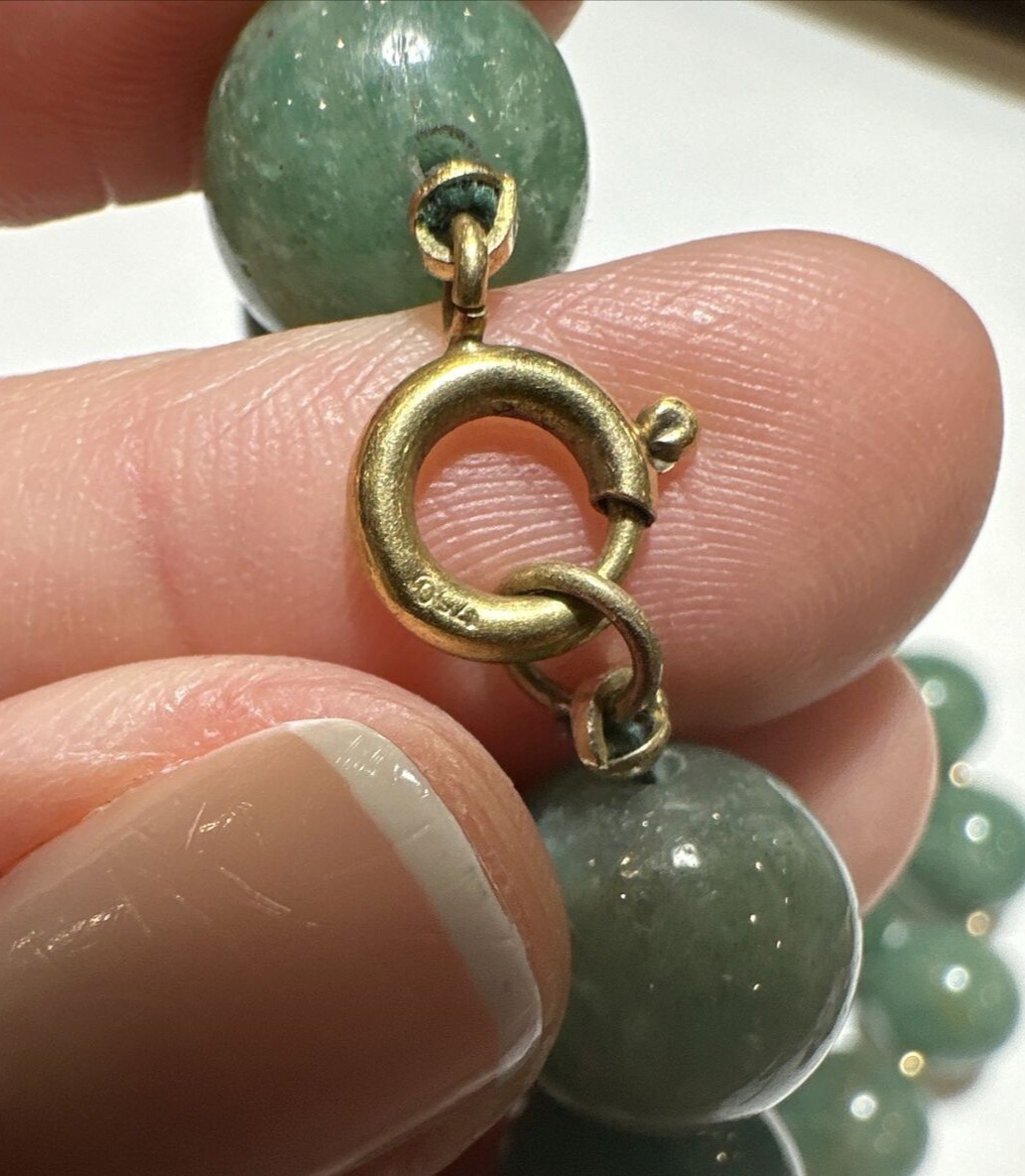 Chunky Green Carved Tourmaline Stone 11mm Bead Strand 18K Gold 114g Necklace DC5