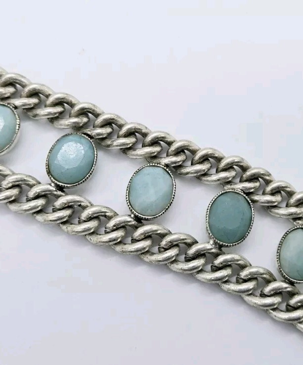 Kenneth Cole Modernist Link Bracelet Silver tone Toggle Turquoise Color Accent