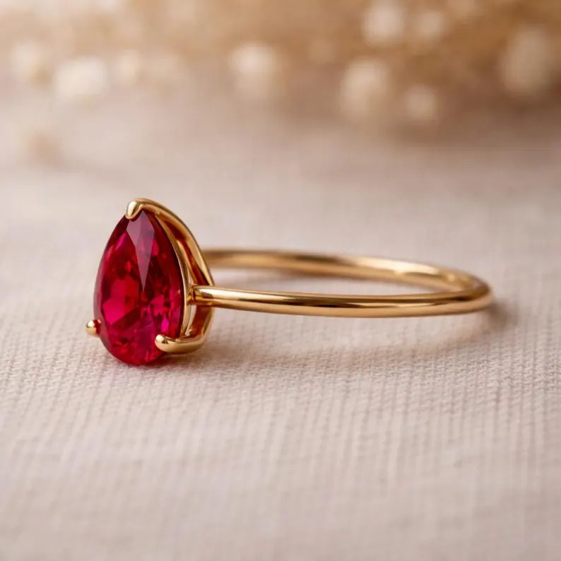 Lab Created Red Ruby Ring, Base Metal: Brass Finish: Gold Plated
