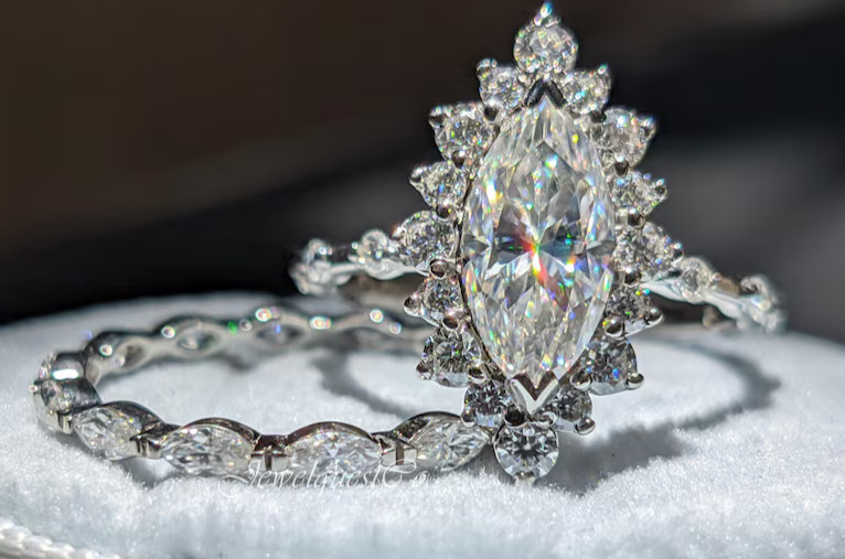 4.80Ct Marquise-Cut EF/VS1 Lab Grown Diamond Engagement Ring Set Platinum 950