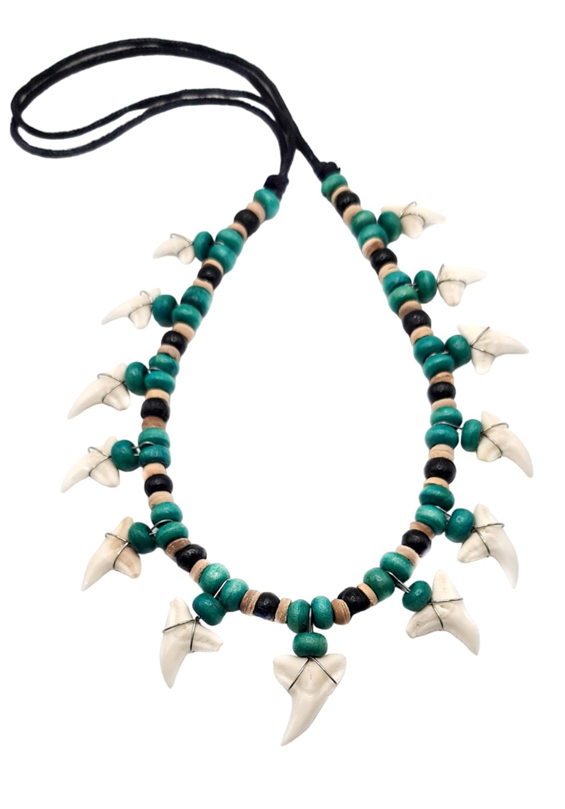 Mako Genuine Shark Teeth Necklace Handmade Wooden Beads Adjustable Jewelry