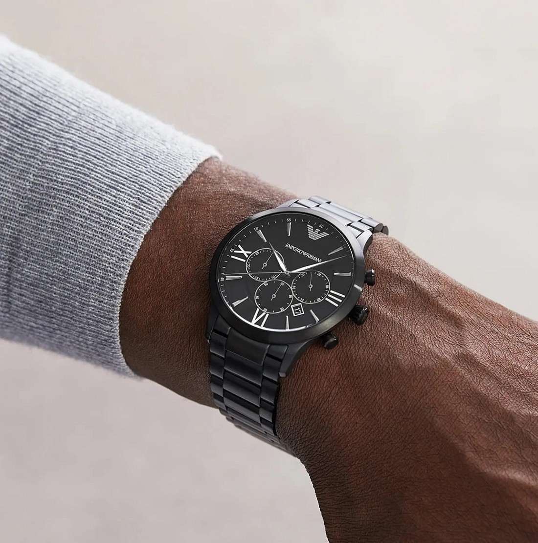 EMPORIO ARMANI MENS WATCH AR11349 BLACK DIAL AND STIANLESS STEEL STRAP AUTHENTIC