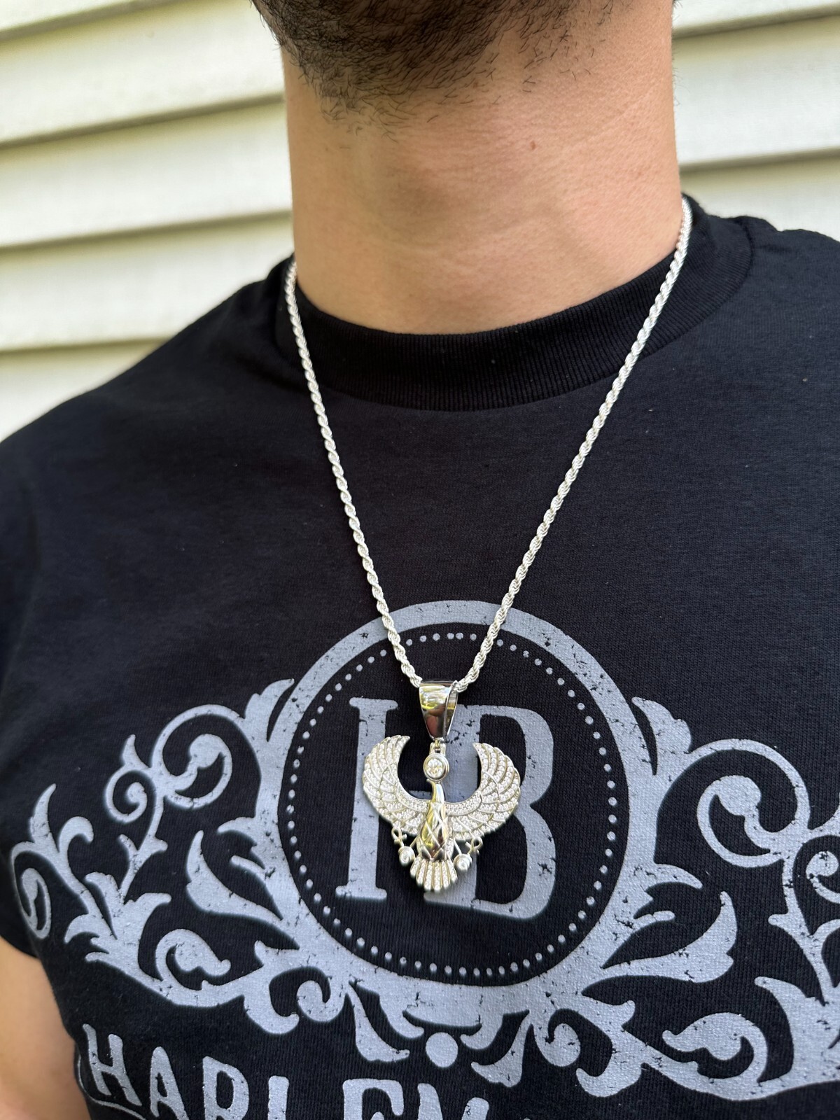 MOISSANITE Horus W. Ankh Pendant Real 925 Silver / Gold Iced Egyptian Necklace