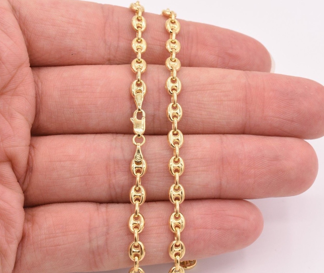 4.7mm Puffed Mariner Anchor Chain Necklace Real Solid 14K Yellow Gold 12″ 4 Kids