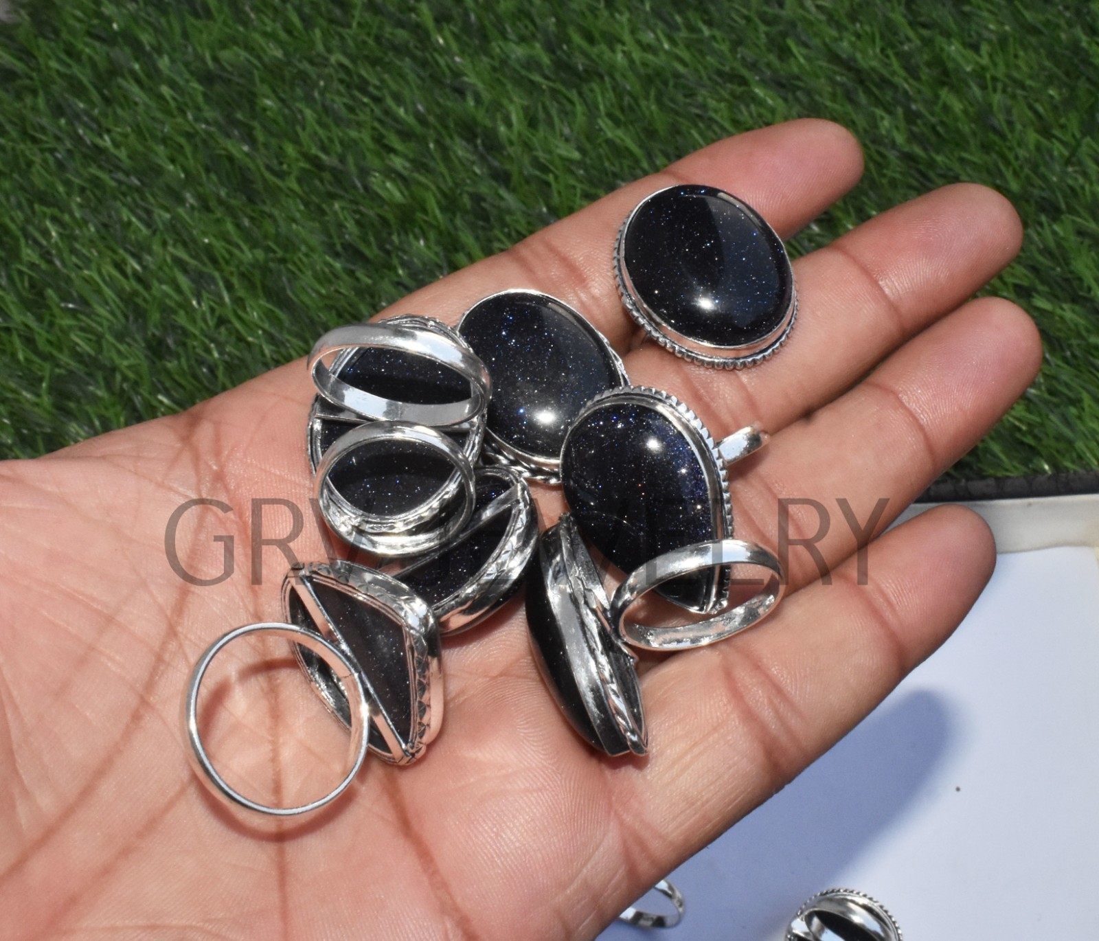 1-500 Pcs Blue Goldstone In Wholesale Rings Lot Bulk: Silver Plated Whr-76
