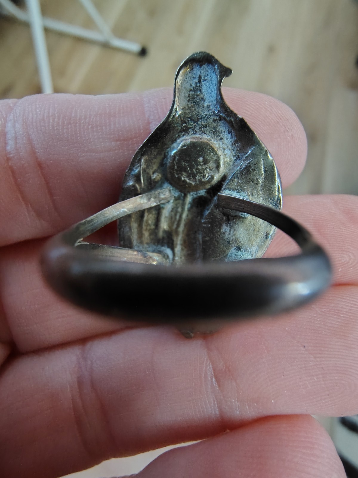 Navajo Quail Ring Sterling Silver with Inlaid Turquoise Size 5.5