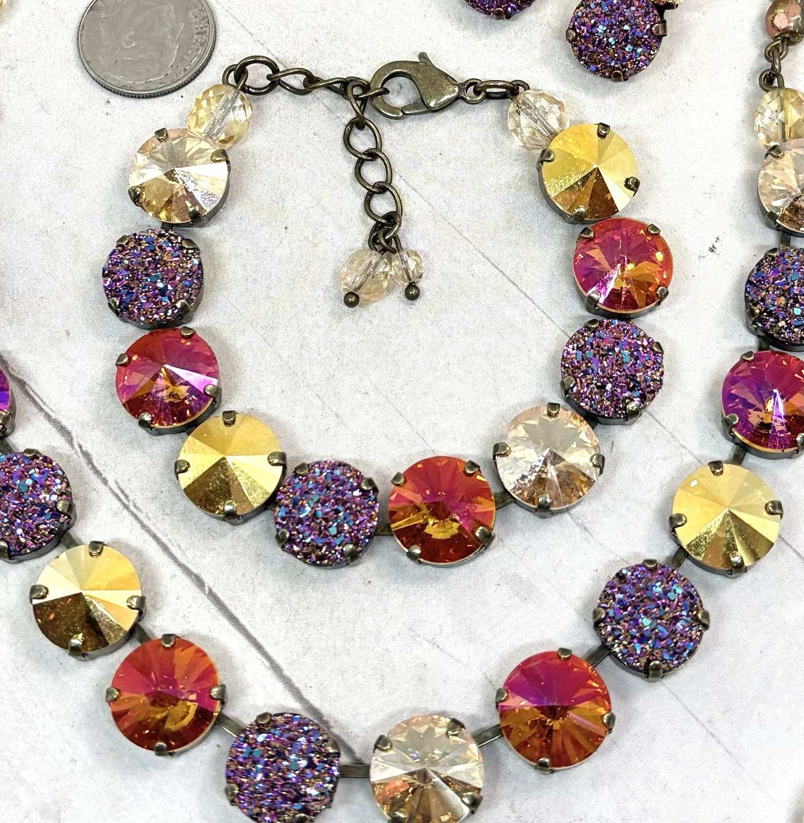 Brass Plated Orange Glitter Cup Chain Bracelet made with Metallic Gold Crystals