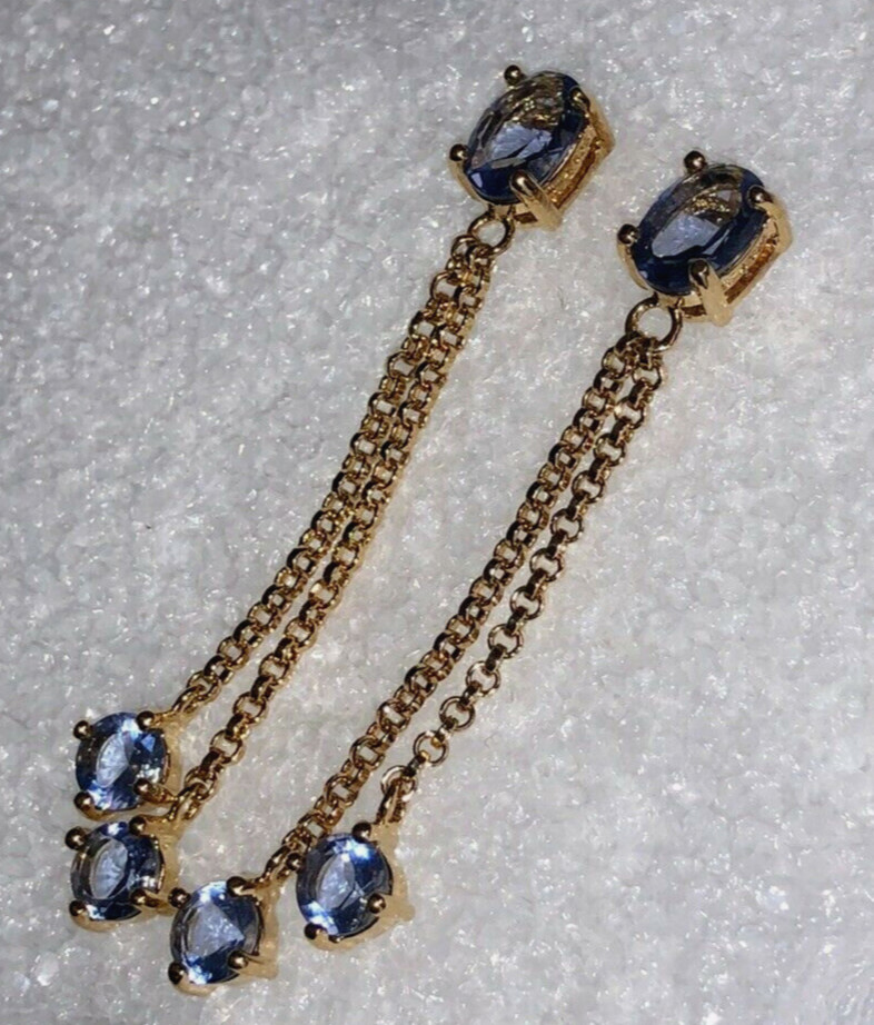 Amethyst Faceted Dangle Earrings 925 Sterling Silver 14k Yellow Gold Overlay