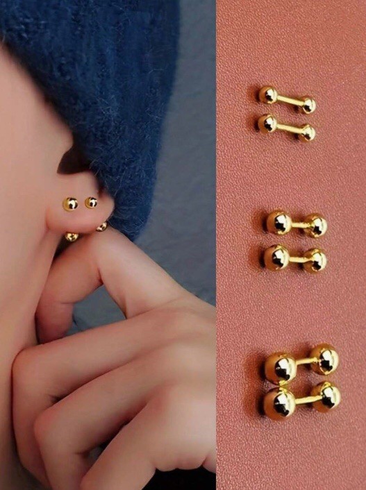 Simple 18K Gold Plated Ball Stud Earrings For 3/4/5mm Set