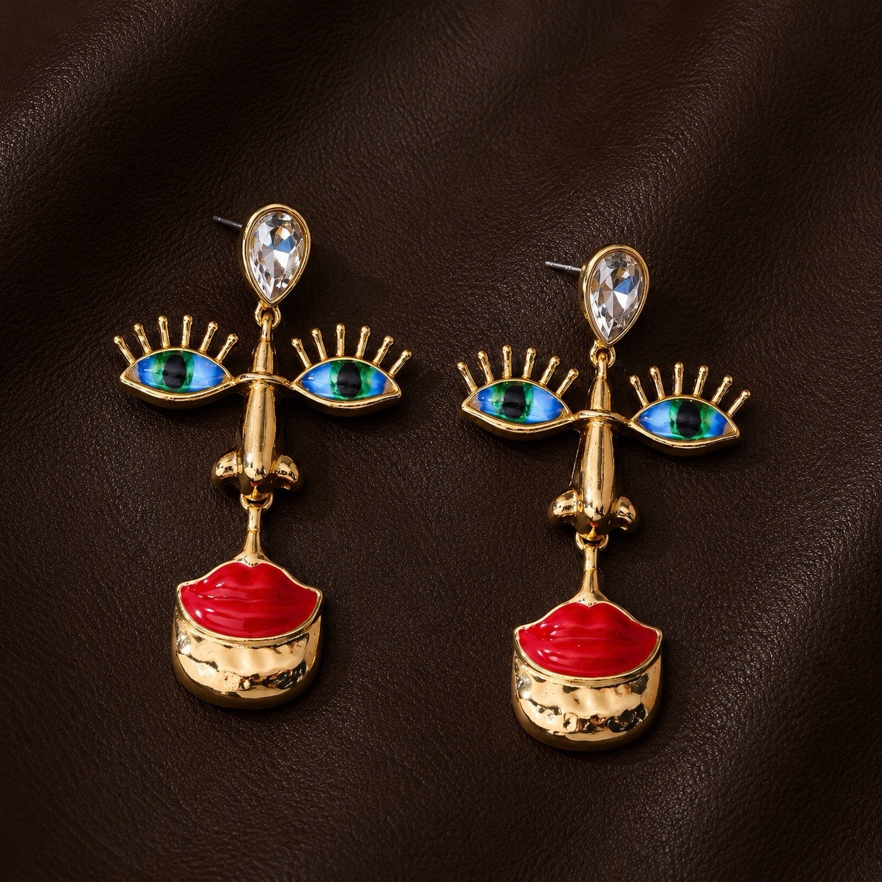 Portrait Earrings Surreal Museum Gothic Evil Eye Face Gold Boho Retro Y2K Retro