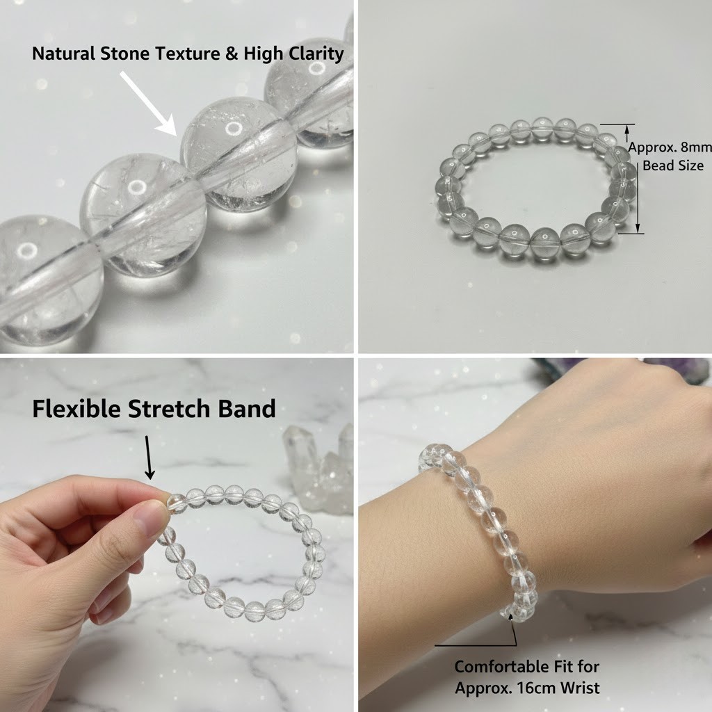 Natural White Quartz Crystal Bracelet 8mm 16cm birthday party gift
