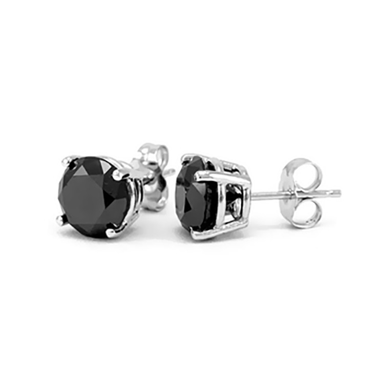 Solid Silver 14K Gold Plated Women Men Stud Earrings Black Simulated Diamond