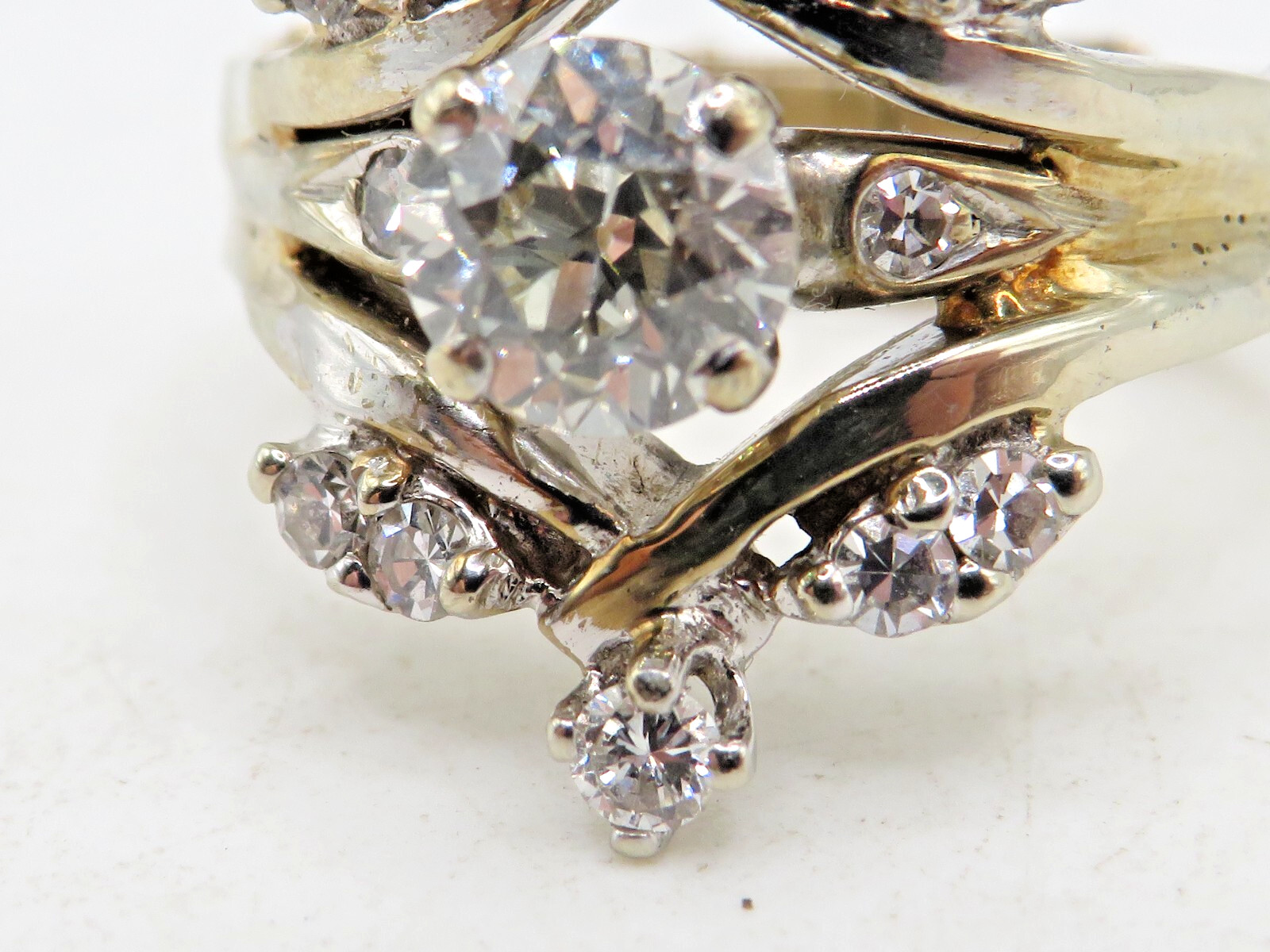 FINGER FIT 14k YELLOW GOLD EUROPEAN CUT DIAMOND RING w 12 ACCENT DIAMONDS SZ 6*