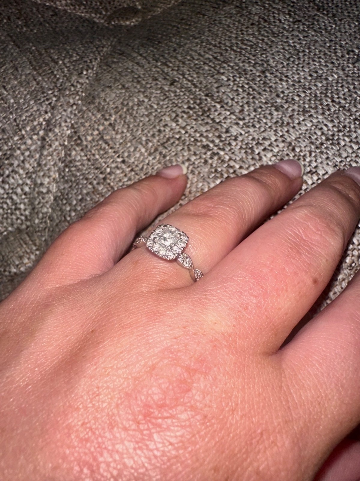 Authentic Zales Diamond Engagement Ring. 14k White Gold Diamond Halo.
