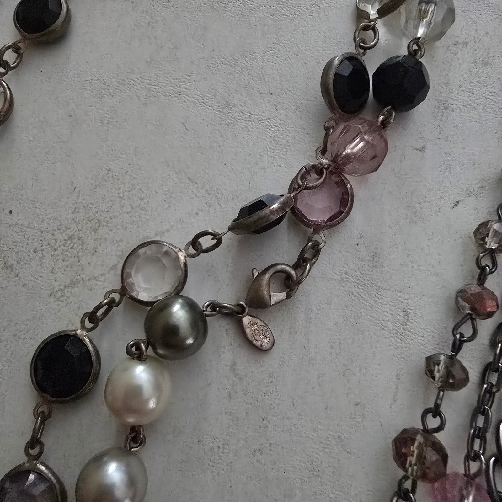 Lot of 2 Long Beaded Necklaces Faux Pearl Gunmetal Multi Strand Fashion Jewelry