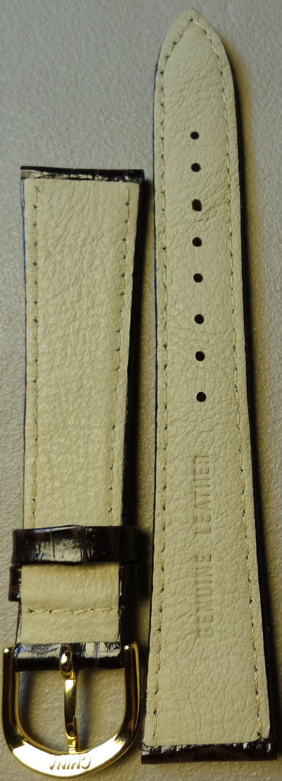 18mm Regular Padded Leather Dark Brown Simulated Crocodile Grain Watch Band