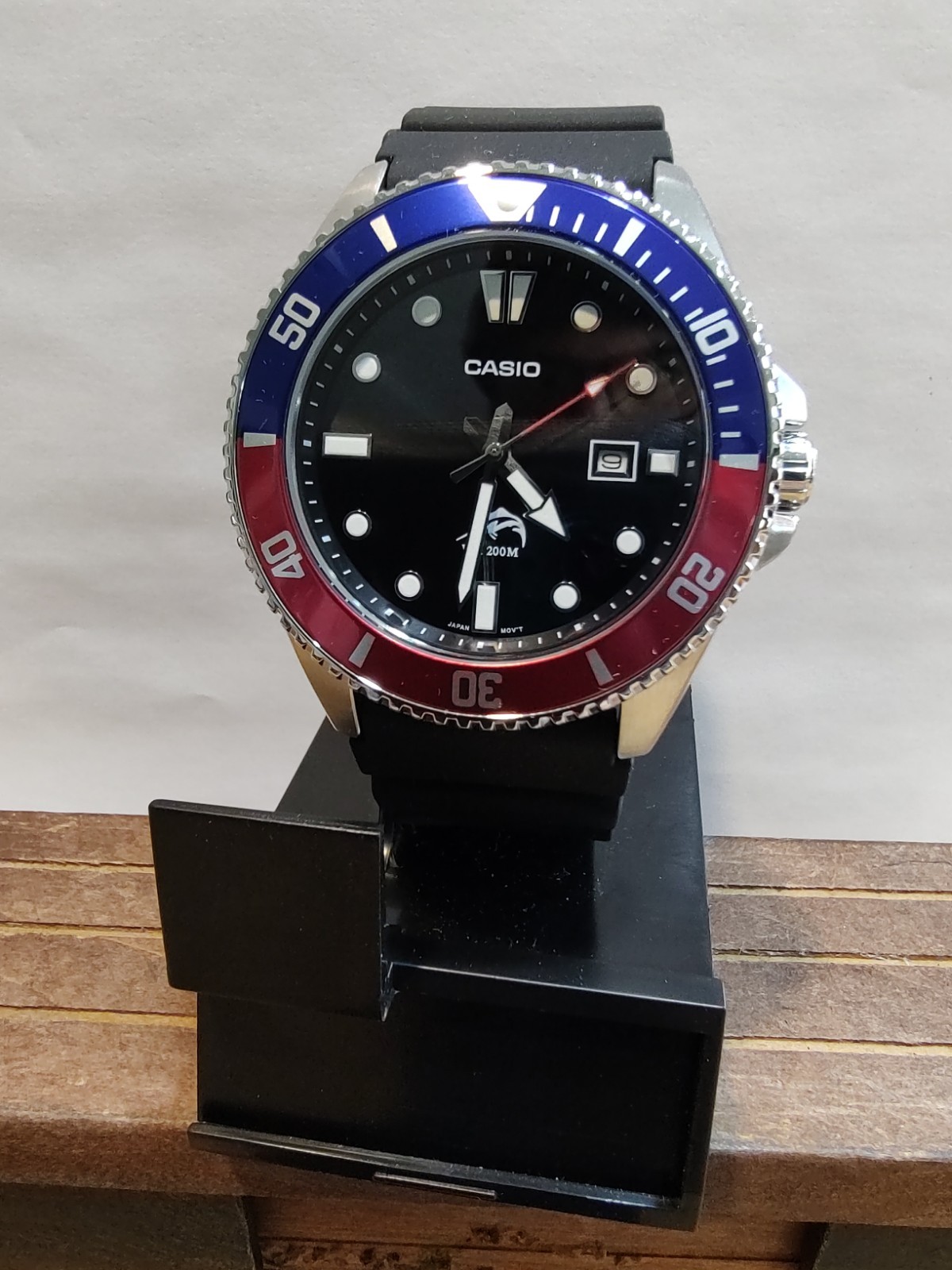 Casio Men’s Black Blue Red Bezel Wristwatch MDV106B-1A2V