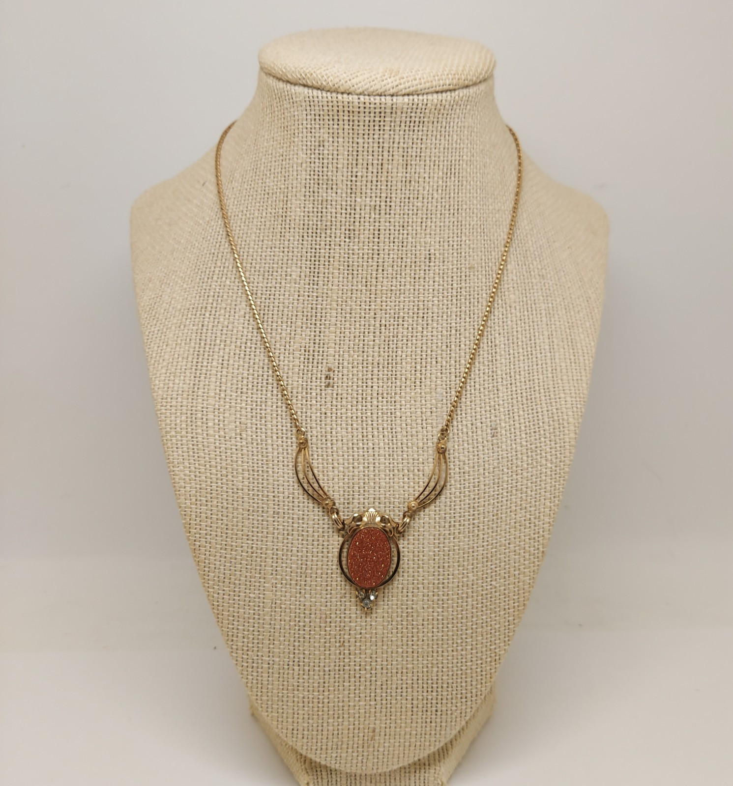 Vintage 1/20 12k Gold Filled Goldstone Sandstone Lavalier Necklace