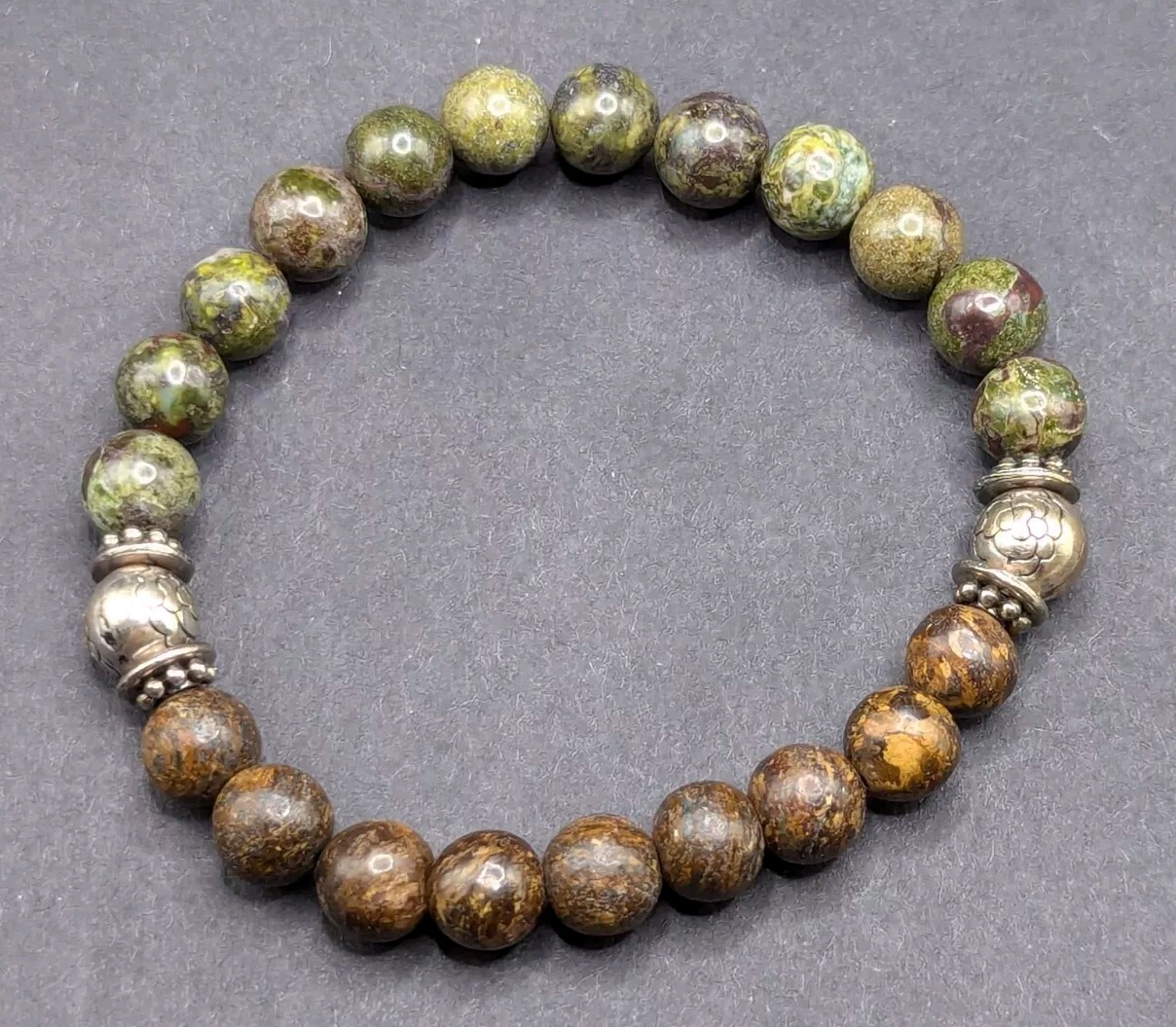 Bronzite, Jasper 8mm Natural Stone Beaded Stretch Bracelet (17cm) S/M Wrist