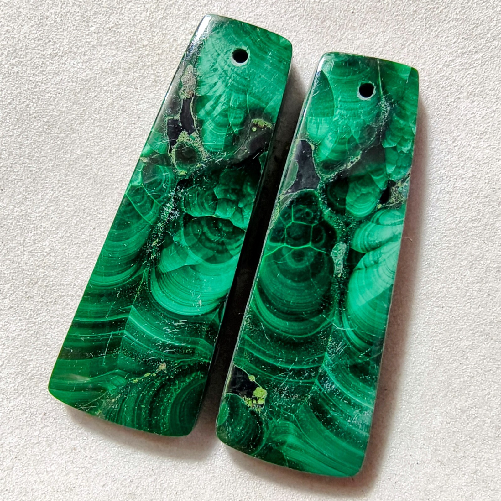 61 Cts Natural Malachite Drilled Match Pair Cabochon Gemstone 36.5 X 13.4 MM