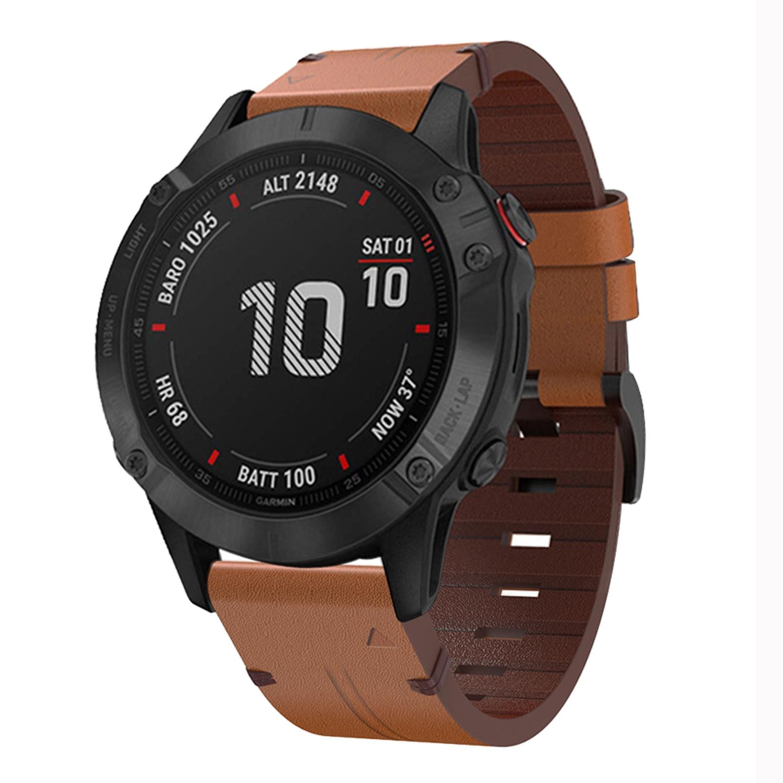 22mm Brown Leather Watchband Strap Quick Wristband For Garmin Fenix 5 6 7 G