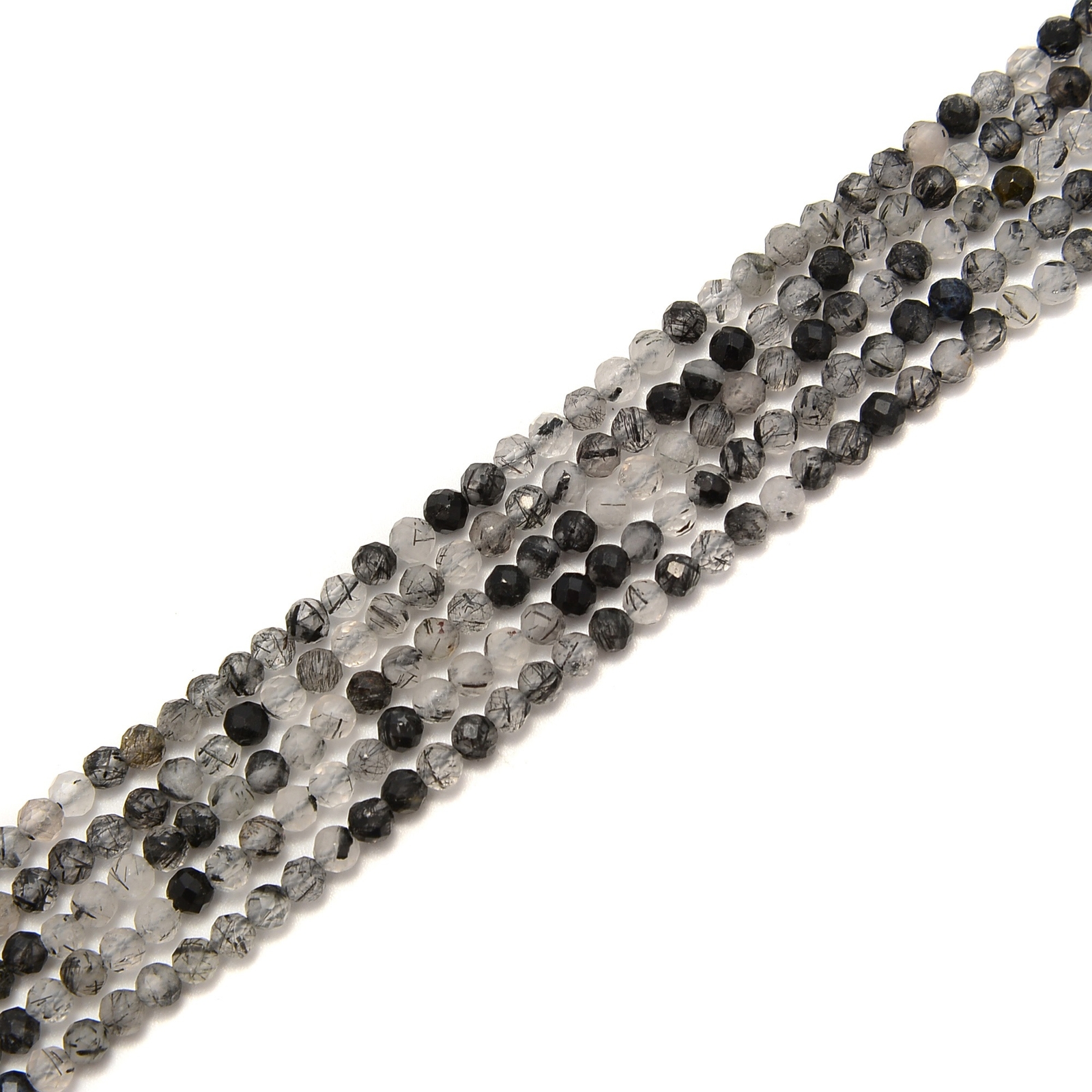 Black Tourmalinated Quartz Faceted Round Beads Size 2mm 3mm 4mm 15.5″ Strand
