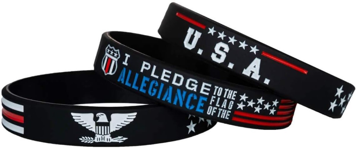 Power of Faith Patriotic American Flag Silicone Bracelets Set with Patriot’s …