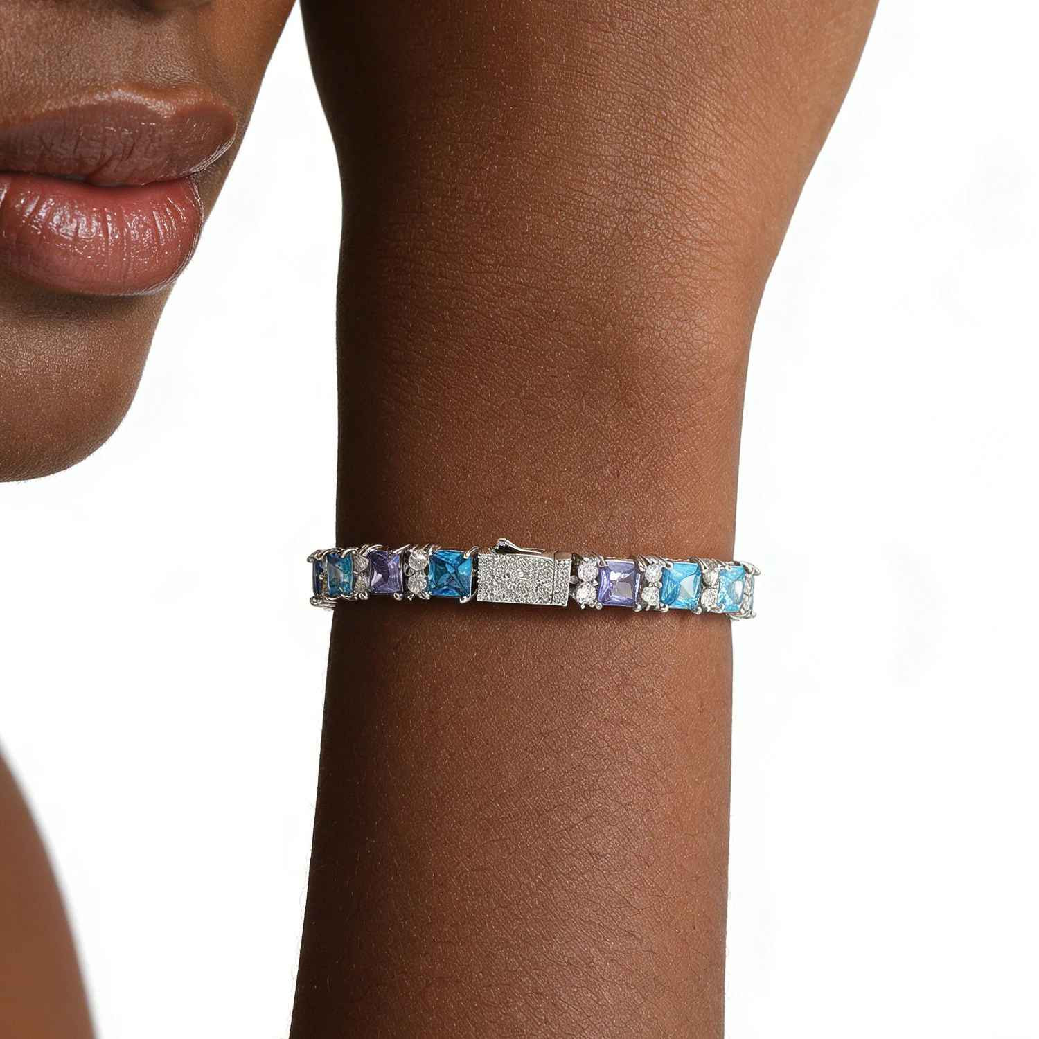 8CT Lab Created Diamond 7.5mm Gradient Blue Necklace Bracelet for Men Women