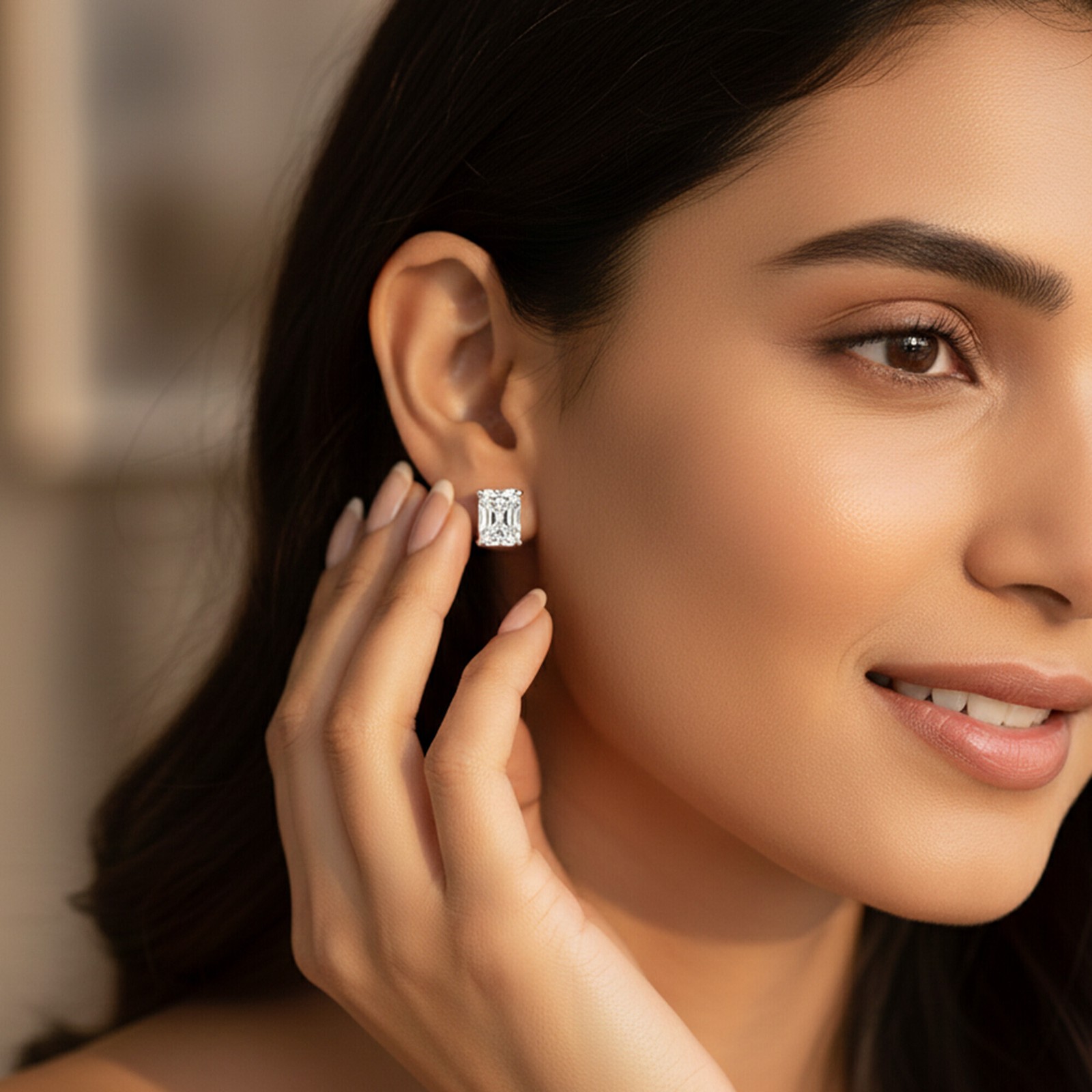 EGL F/VS 3 Ct Radiant Lab Created Diamond Stud Earrings White Gold Plated 925