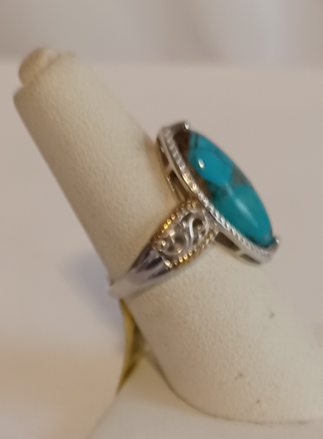 Natural Blue Copper Infused Turquoise Gemstone Women .925 Streling Size 7