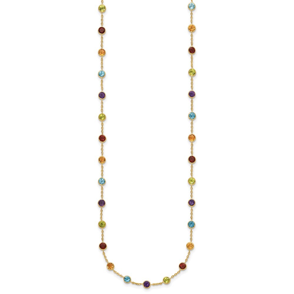 14k Yellow Gold Polished Multi-color Multi-Gemstone Necklace 34″