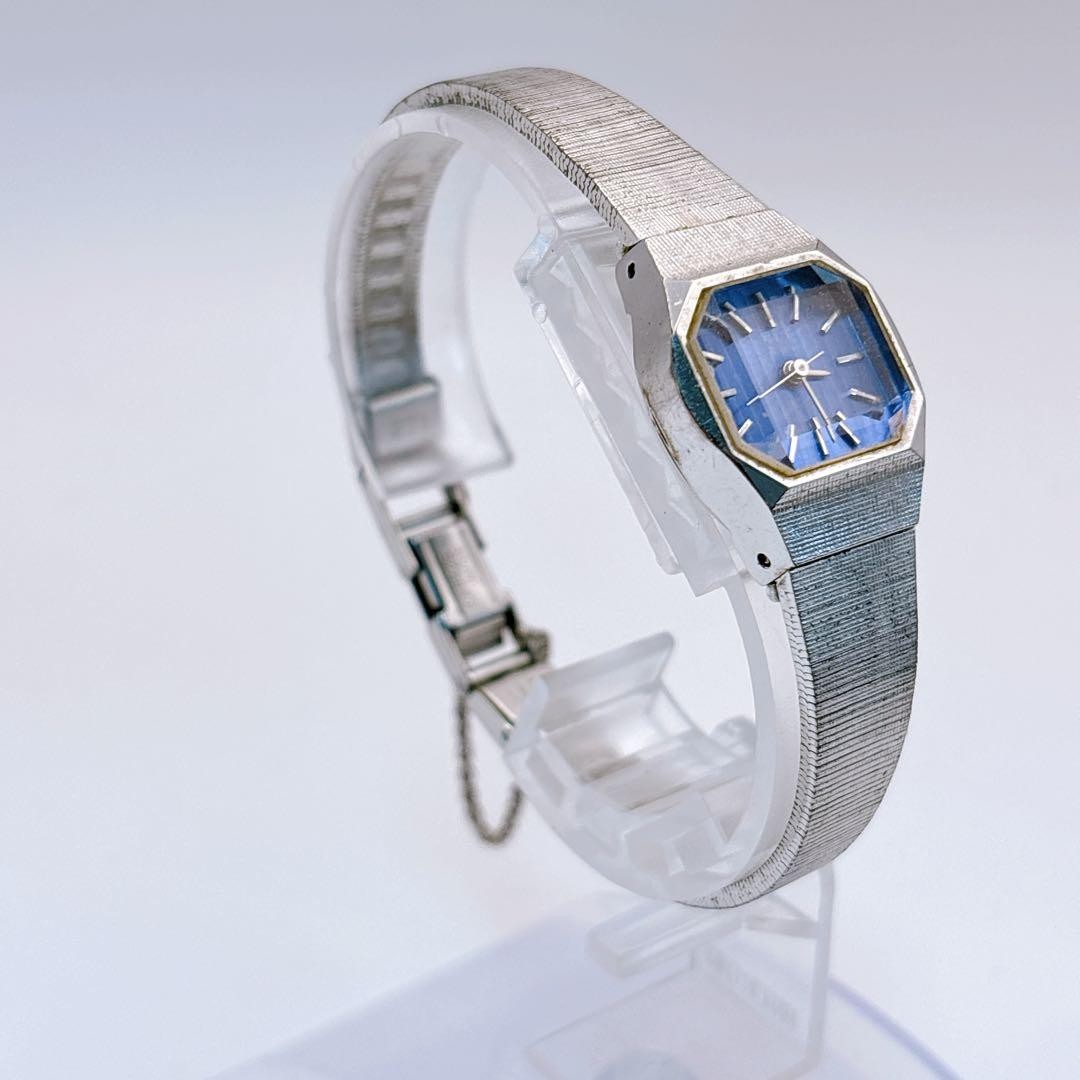 Working CITIZEN Special Cut Glass Manual Winding Octagonal Blue Watch