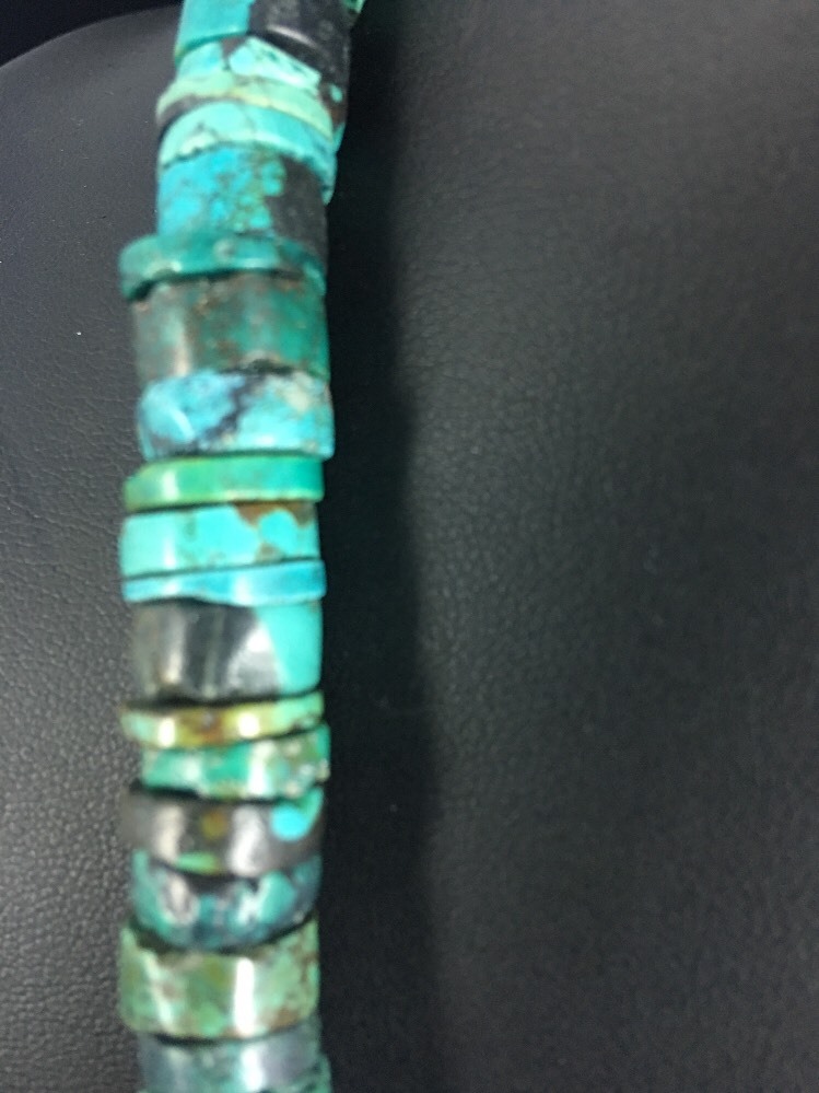Blue Turquoise Bead 8mm Heishi Navajo Sterling Silver Necklace 20” 1135