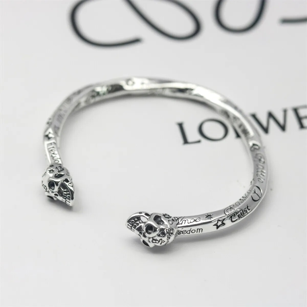 German Silver Distressed Skull ,Punk,Biker,Rock, Hip-Hop Style Bracelet.