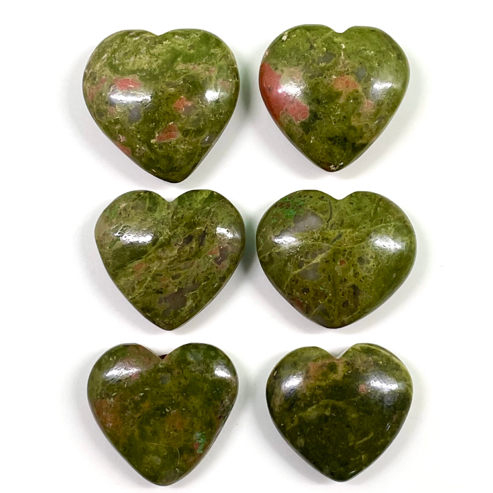 6 Pcs Natural Unakite Jasper 25-29mm Heart Shape Loose Cabochon Gemstones Lot