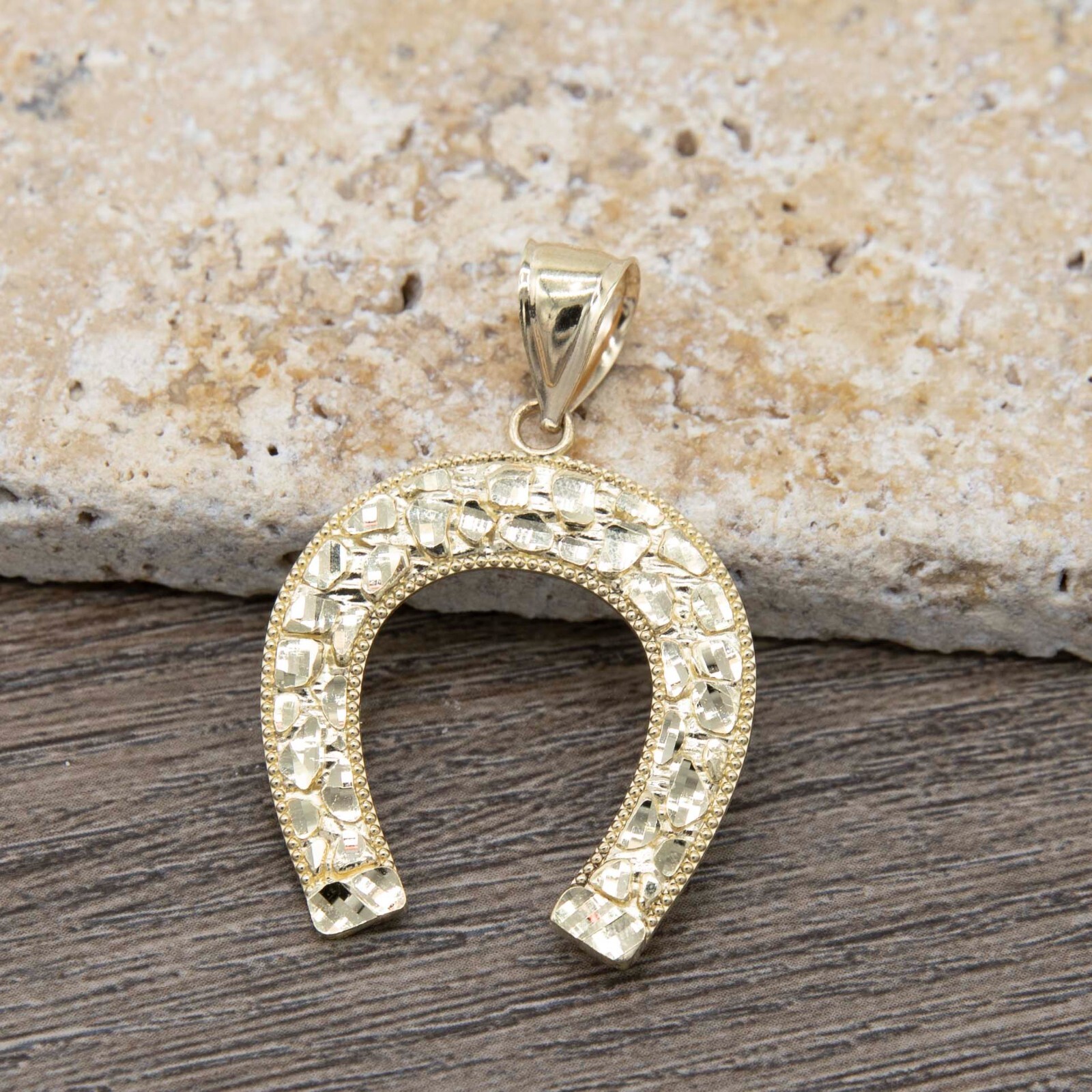 Nugget Style Horseshoe Pendant Real Solid 10K Yellow Gold – All Sizes