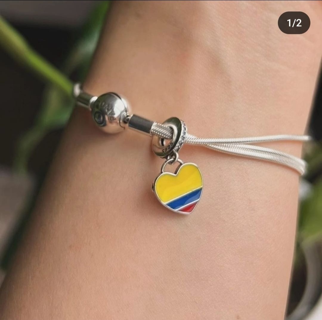 Colombia Flag 925 Sterling Silver Charm for Bracelet