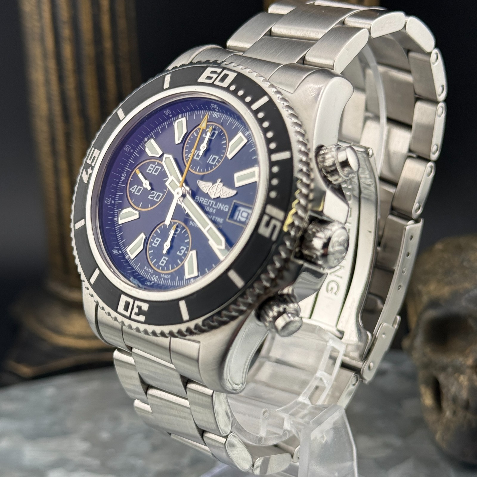 Breitling Superocean Chrono II A13341 44mm Black Dial Box & COSC Full Bracelet