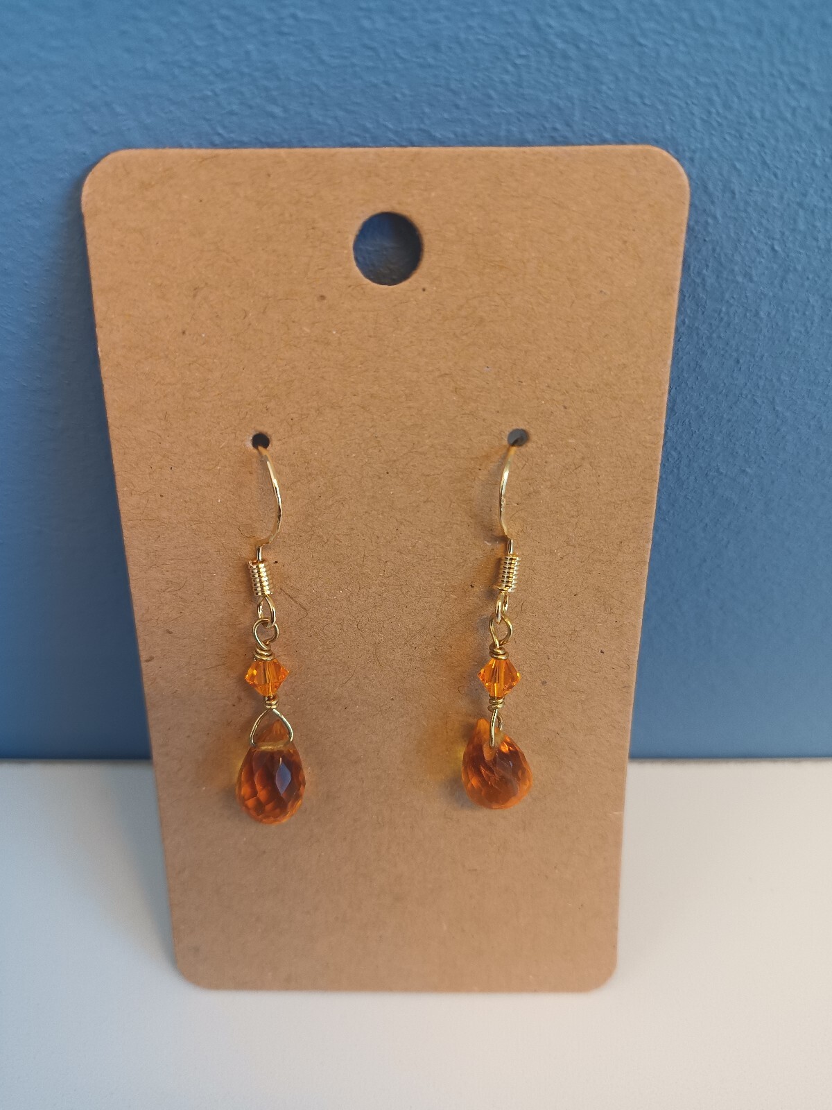 Citrine Dangle Earrings Gold Plated Sterling Silver Orange Swarovski Crystal