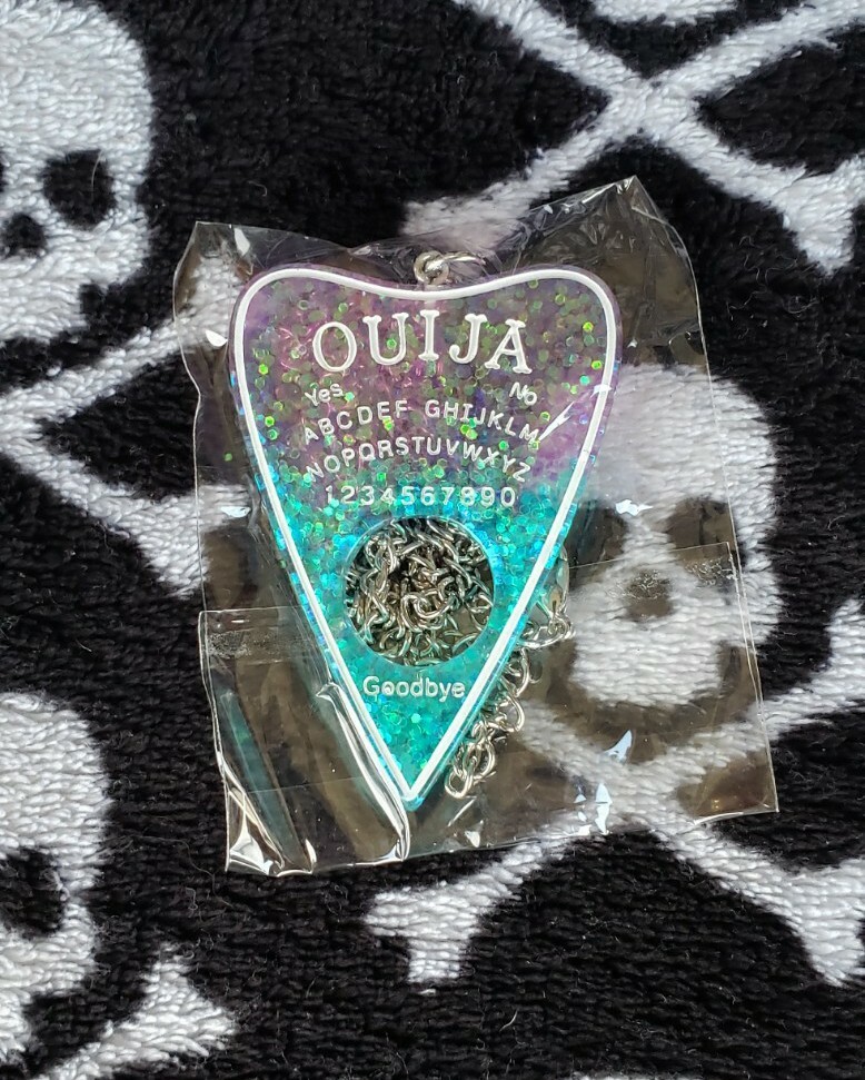 Ouija Planchette Pendant Necklace Purple Blue Glitter Resin Spirit Board Gothic