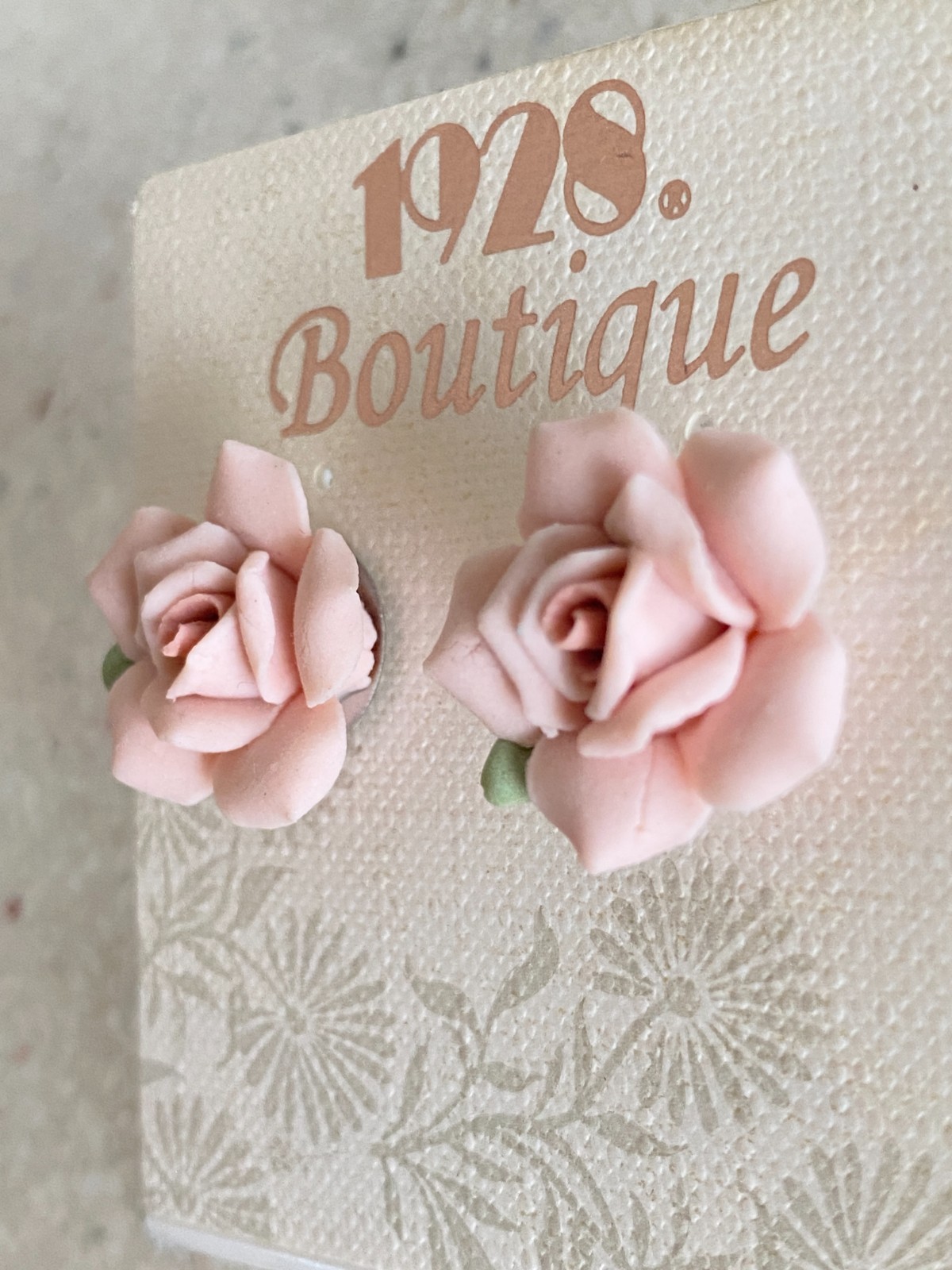 Vintage 1928 Boutique Earrings Pink Porcelain Rose Post Stud New Floral Flower