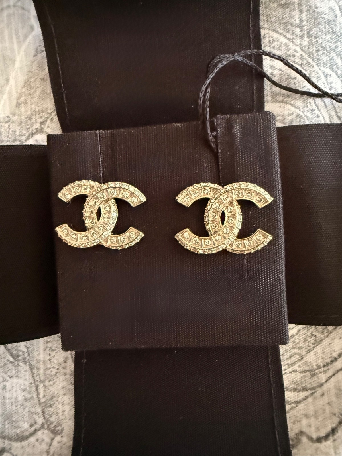 Chanel Crystal Timeless CC Earrings Light Gold