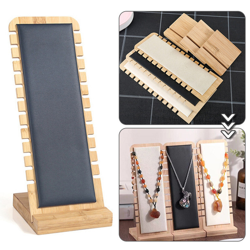 Solid Bamboo Jewelry Display Stand Wooden Necklace Showcase Holder Rack