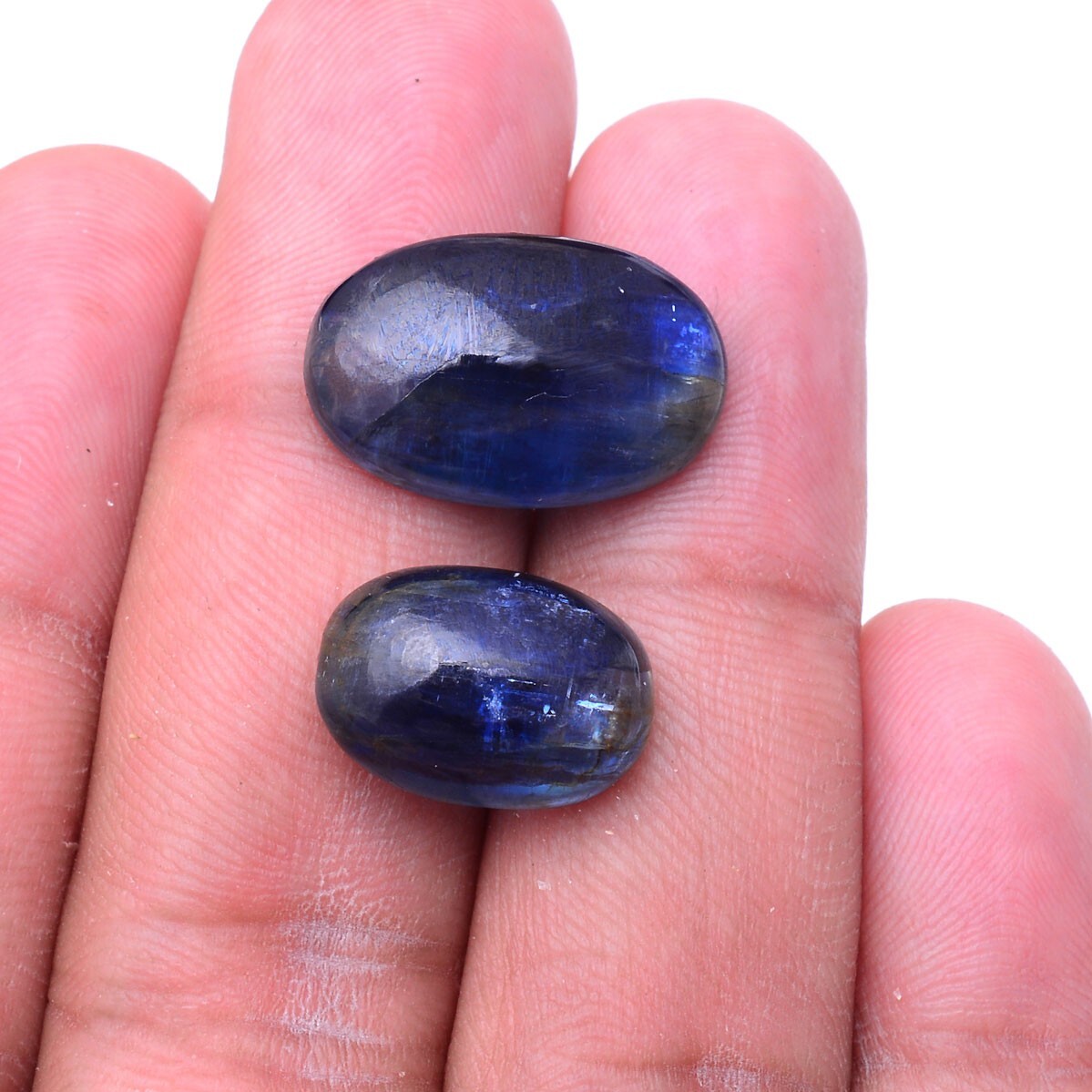 2 Pcs Natural Blue Kyanite Top Grade 15-19mm Oval Cabochon Untreated Gemstones